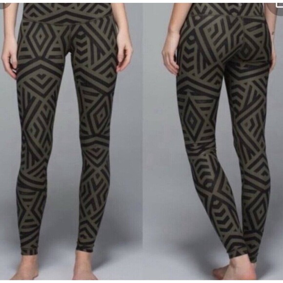 Lululemon Wunder Under Leggings Womens 6 Olive Geo Pattern Activewear Bottoms - Picture 1 of 8